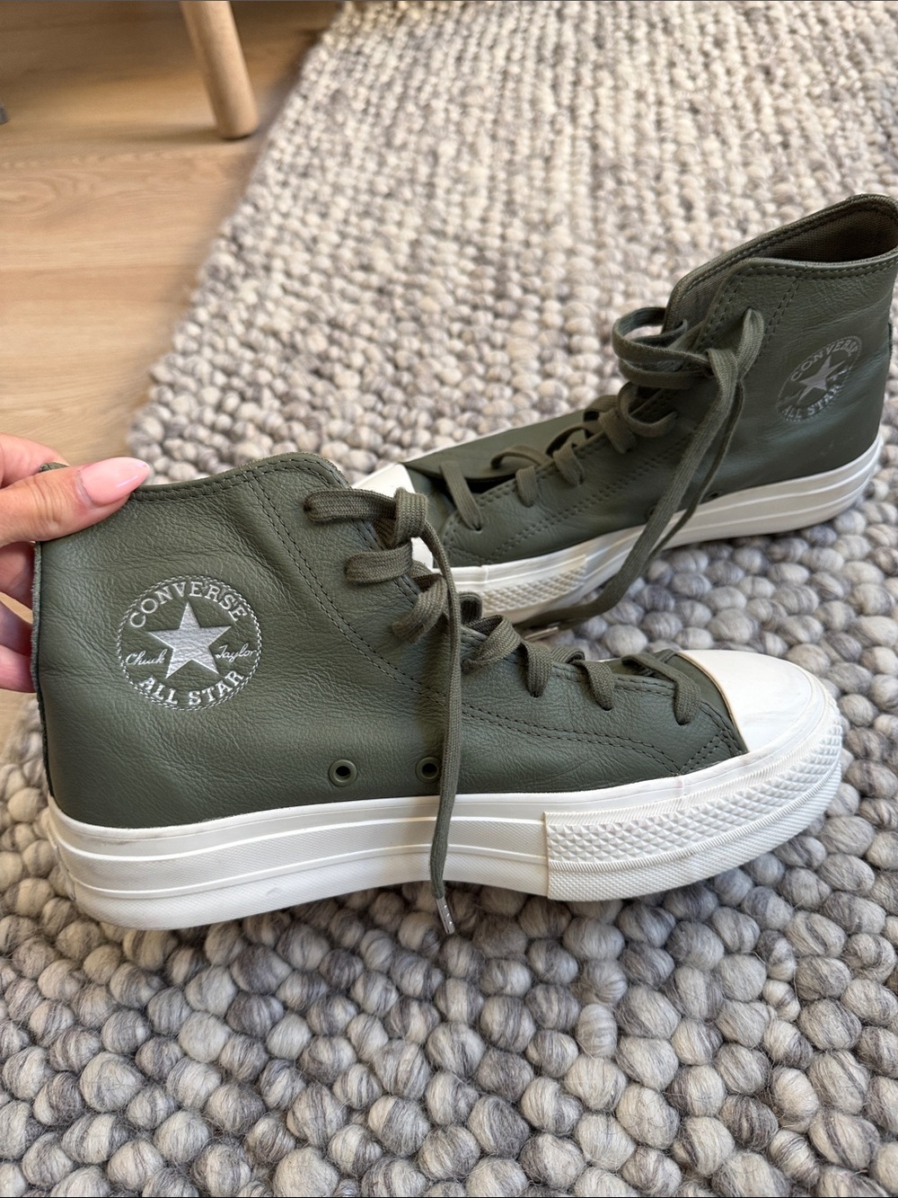 Converse High Top Sneakers in Olive Green with White Sole